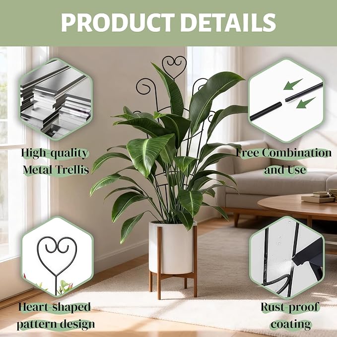 32.6'' Plant Trellis for Potted Climbing Plants Indoor, Rustproof Metal Expandable Plant Supports for Ivy Hoya Monstera Potted Plants,Garden Trellis 2P