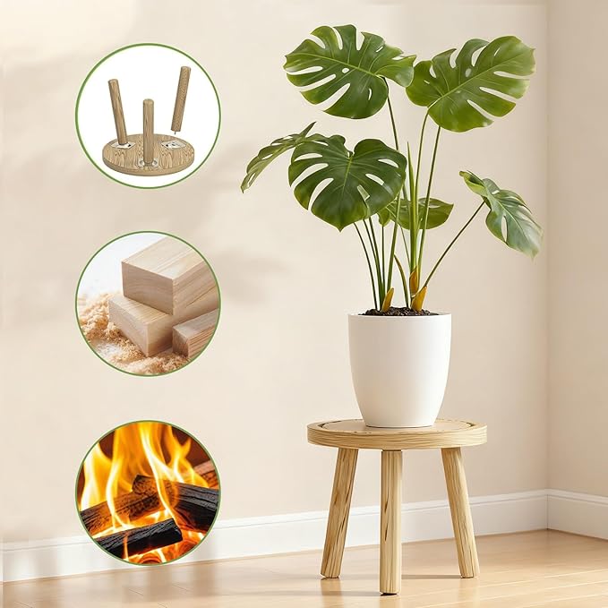 3 Pack Plant Stand Indoor Outdoor Mid-Century Modern Plant Stool Wooden Plant Pot Holder Home Decor for Gardening Living Room,Balcony,Office (Light Burnt Color, 3 Pack)