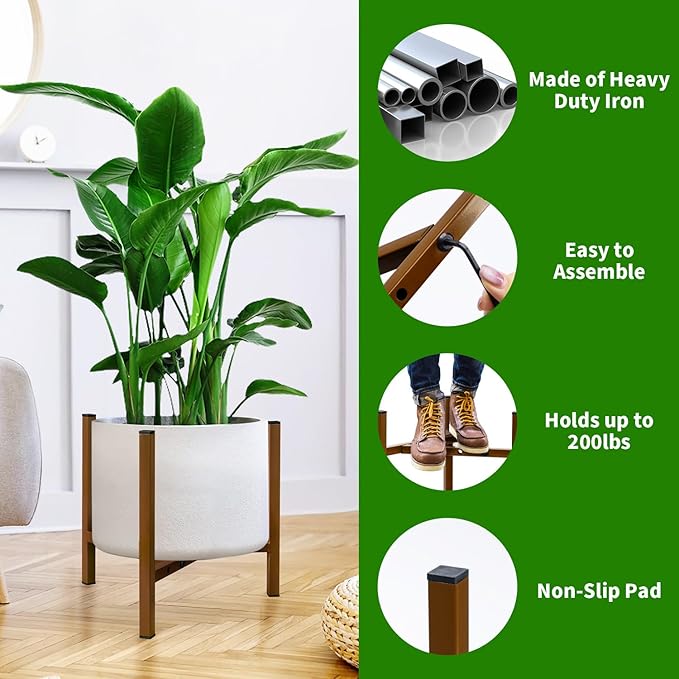 Airpark Plant Stand Indoor Adjustable, Metal Modern Plant Stand, Heavy Duty Stable Plant Pot Flower Holder Indoor Outdoor Corner, Fit 8 9 10 11 12 inch Pots, Dark Brown (Pot & Plant Not Included)