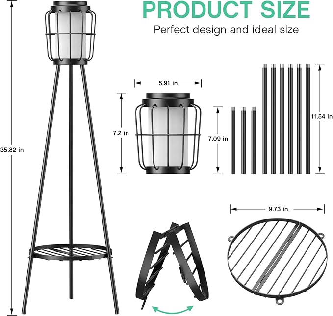 2 Pack Solar Lights with Plant Stand, Outdoor Floor Lamps, Waterproof Solar Powered Floor Lamps for Patio Deck Porch Yard Garden Decor