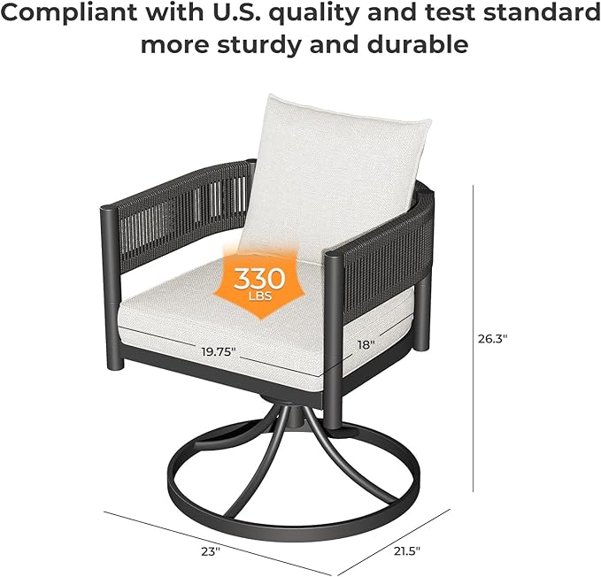 Grand patio 7-Piece Outdoor Dining Set for 6 with 1 Rectangle Expandable Table for 4-6 Person, Metal Woven Wicker Swivel Patio Chairs with Thickened Cushions for Yard, Poolside, Deck (Black)