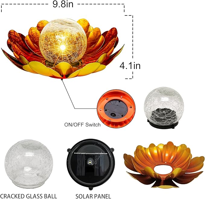 WNP Solar Flower Light Outdoor Christmas Decorative,Garden Solar Powered Lights,Yard Solar Glass Ball Light with Metal Petal for Tabletop Decor Birthday Gift for Her,Christmas Gifts for Women