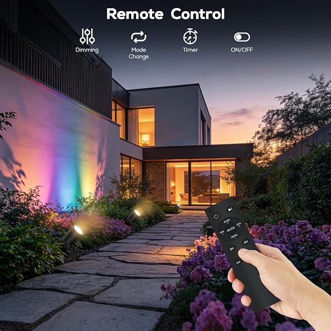 SUNTHIN 8 Pack 36W Smart Landscape Lights, RGBW Color Changing Landscape Lights with Remote, Work with Alexa and Google Home, IP65 Waterproof, for Garden, Yard, Lawn, Wall, Tree, Fence (4.5W/Light)