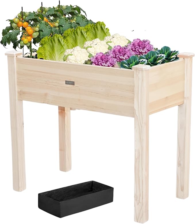 34x18x30in Wooden Raised Garden Bed with Legs,Elevated Reinforced Planter Box with Bed Liner for Backyard/Patio/Gardener,150lb Capacity - Natural