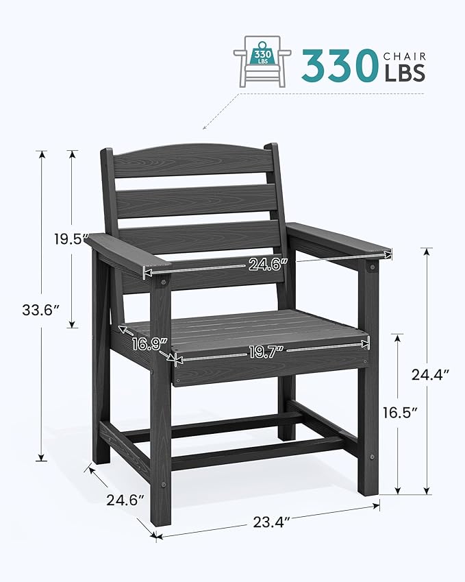 SERWALL Outdoor Dining Chairs Set of 4, All-Weather HDPE Patio Chair with 19.7" Widened Seat, for Backyard, Garden, Black