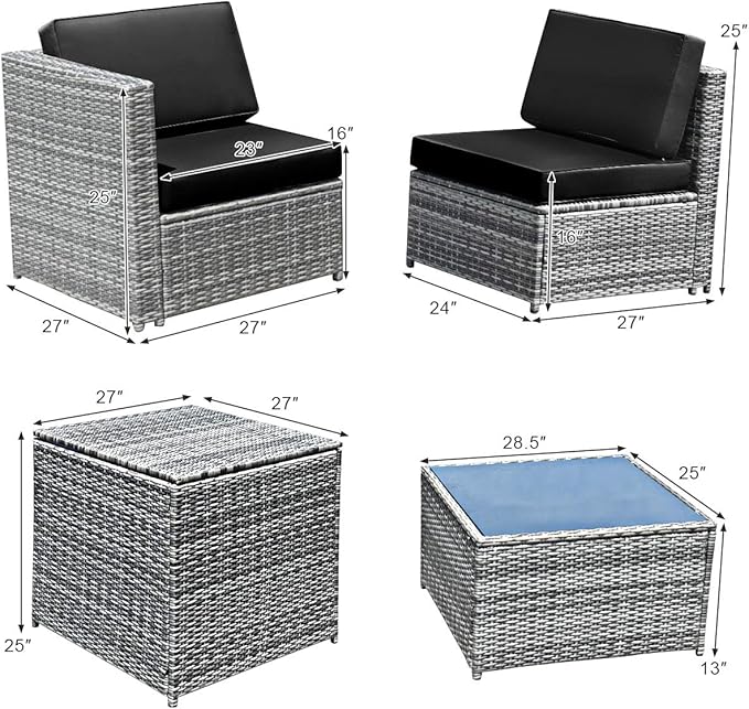 Tangkula 8 Pieces Wicker Patio Furniture Set with Storage Deck Box, PE Rattan Outdoor Sectional Sofa Conversation Set with Coffee Table & Cushions, Outside Furniture for Garden Yard Poolside (Black)