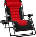 Best Choice Products Oversized Padded Zero Gravity Chair, Folding Outdoor Patio Recliner, XL Anti Gravity Lounger for Backyard w/Headrest, Cup Holder, Side Tray, Polyester Mesh - Red