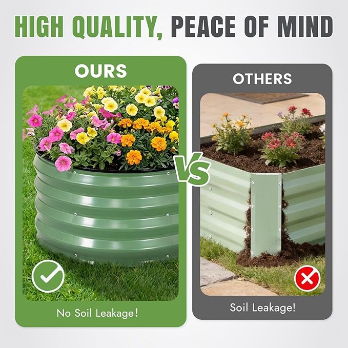 INNO STAGE 3Pcs Galvanized Raised Garden Bed Kit, Outdoor Metal Raised Garden Beds for Vegetables, Rust-Resistant & Easy Assembly, 4x2x1ft Oval Raised beds for Gardening, Flowers, Herbs (Olivergreen)
