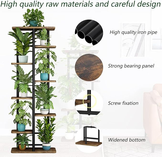 LINZINAR Plant Stand 8 Tier 9 Potted Multiple Flower Pot Holder Shelf Indoor Outdoor Planter Rack Storage Organizer for Patio Garden Corner Balcony Living Room (Black, 8 Tier)