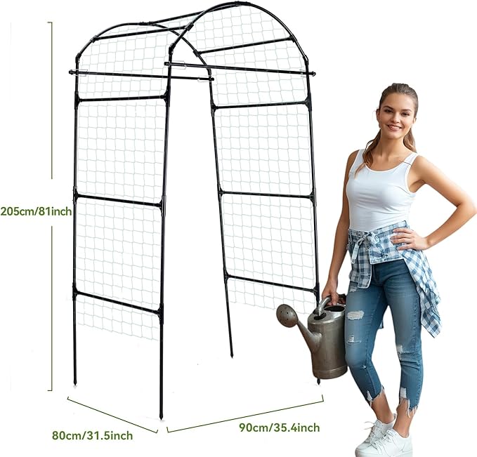 Lalahoni Garden Arch Trellis for Climbing Plants Outdoor, 80 Inch Tall Grape Metal Vine Plants Support Flower Vegetable Tomato, Cucumber Trellis for Raised Bed, Black
