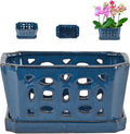 W&W Orchid Pot with Holes and Saucer for Repotting, Blue, 9.7 Inch