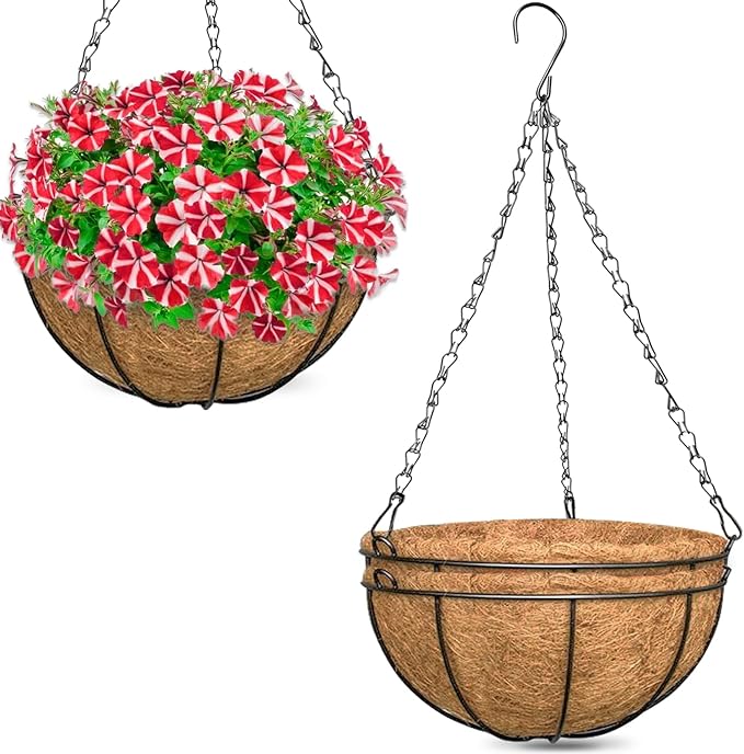 ZeeDix 3 Pack 14 Inch Hanging Baskets for Plants Outdoor Indoor, Metal Hanging Planters Flower Pots with Coco Liners Replacement, Decor Garden Flowers Vegetables Plants