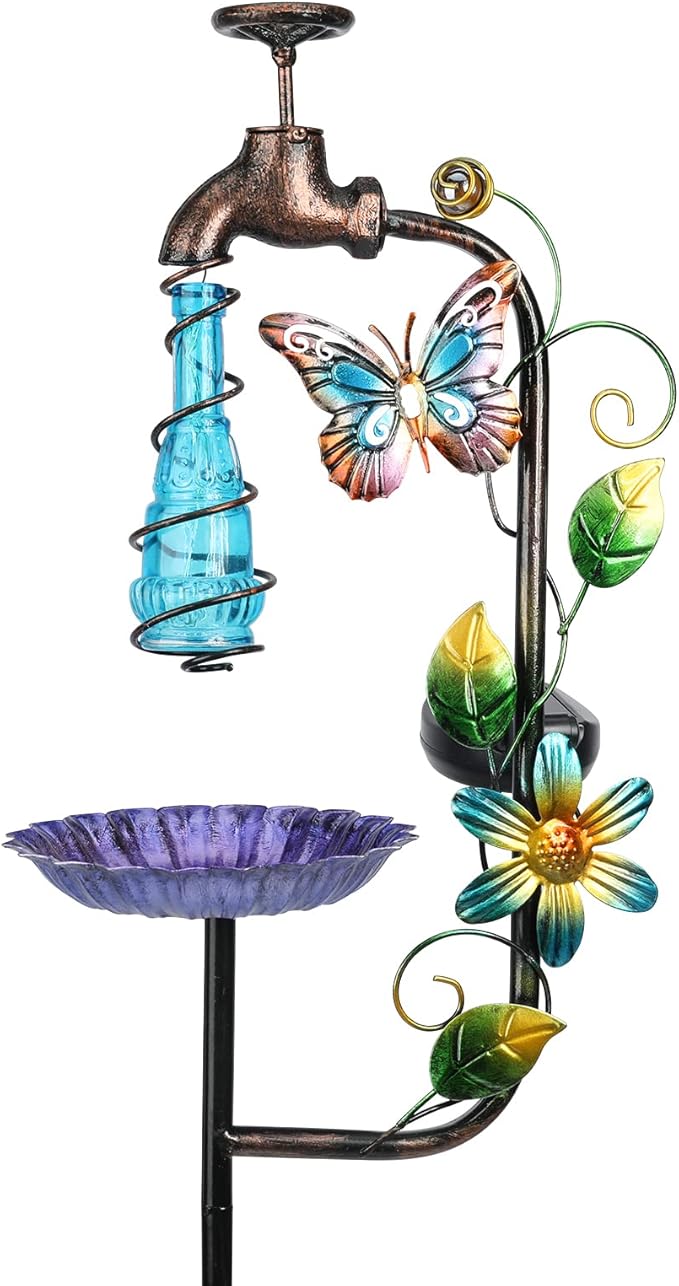 Bshine Solar Garden Decoration Outdoor Light - Waterdrop Metal Hummingbird Solar Stake,Waterproof Garden Decor Path,Lawn and Yard Art Gift for Mom, Blue