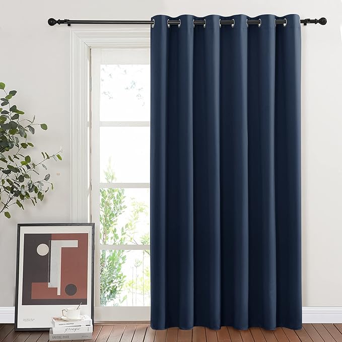 NICETOWN Bedroom Curtain for Patio Room Darkning 84 inch Long, Rustproof Grommet Room Darkening Bedroom Slider Blind Window Treatment for Shower/Balcony, Navy Blue, 84 inch Wide, 1 Panel