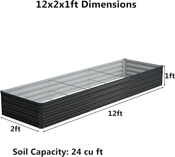 12x2x1 ft(2 Pack) Galvanized Raised Garden Bed,Outdoor Planter Box Metal Patio Kit Planting Bed for Vegetables Flowers and Succulents,Black