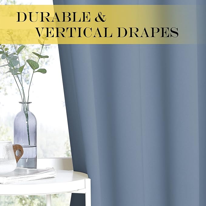 NICETOWN Blackout Curtains & Drapes - Privacy Thermal Efficiency Backdrop Curtains for Bedroom Room Divider Living Room Patio Sliding Glass Door, Wide 80 x Long 144 inch, Stone Blue, 1 Panel