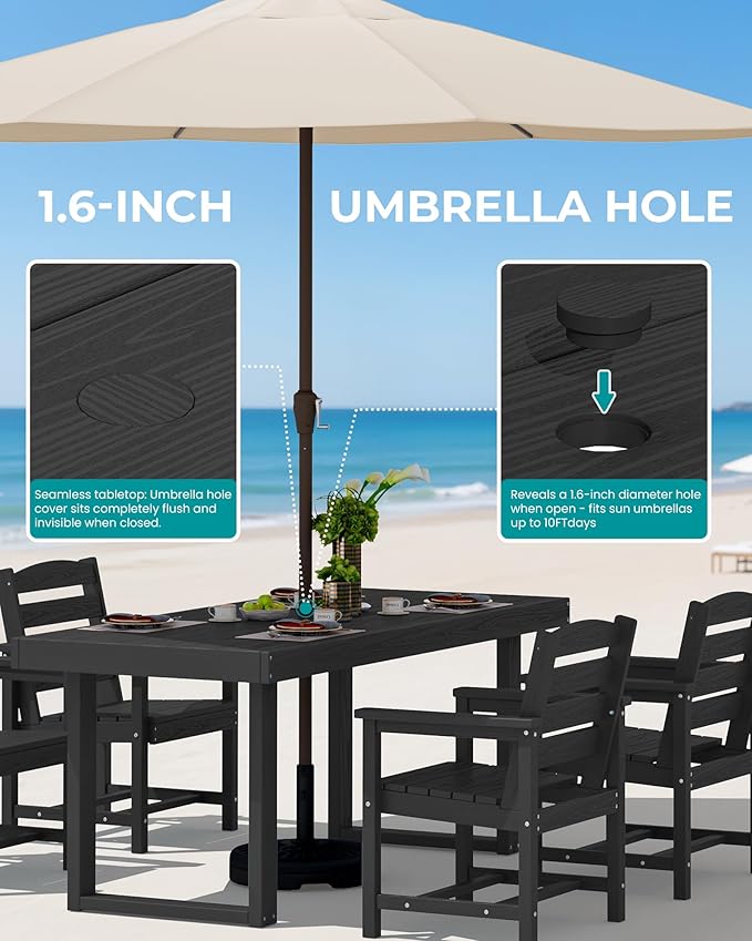 SERWALL HDPE Outdoor Dining Set for 4, 67'' All Weather Patio Dining Table and Chairs Set for Deck, Lawn, Black