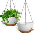 13 Inch 2 Pack Large Self Watering Hanging Planters for Indoor Outdoor Plants, Hanging Plant Pots with Removable 50 Oz Reservoir, Plastic Hanging Basket for Window Porch Garden, White with Brown