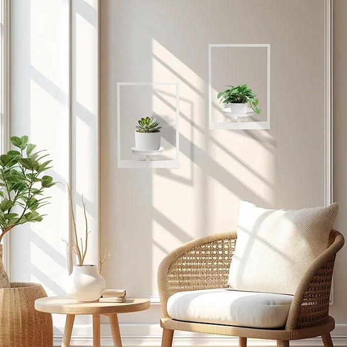 Hanging Planters for Indoor Plants White, Wall Plant Holder Stand to Hold Large Pots - Premium Metal Wall Planters for Indoor Outdoor Decor