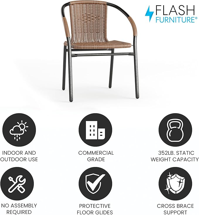 Flash Furniture Lila Medium Brown Rattan Indoor-Outdoor Restaurant Stack Chair