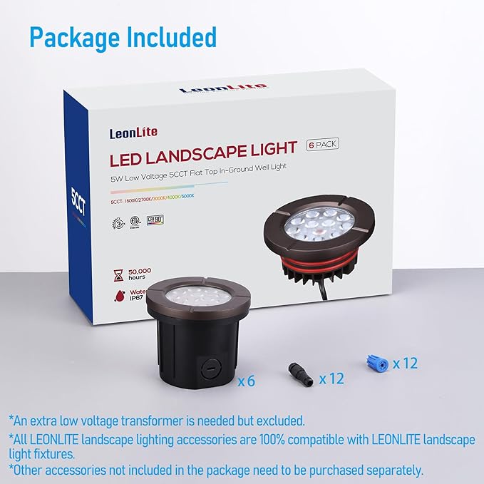 LEONLITE Dia. 4 Inch 5CCT Well Lights Landscape LED In Ground, 5 Color Temperature Selectable, 12-24V AC/DC CRI90 Low Voltage Outdoor Garden Landscaping, Aluminum Housing, Oil Rubbed Bronze, Pack of 6