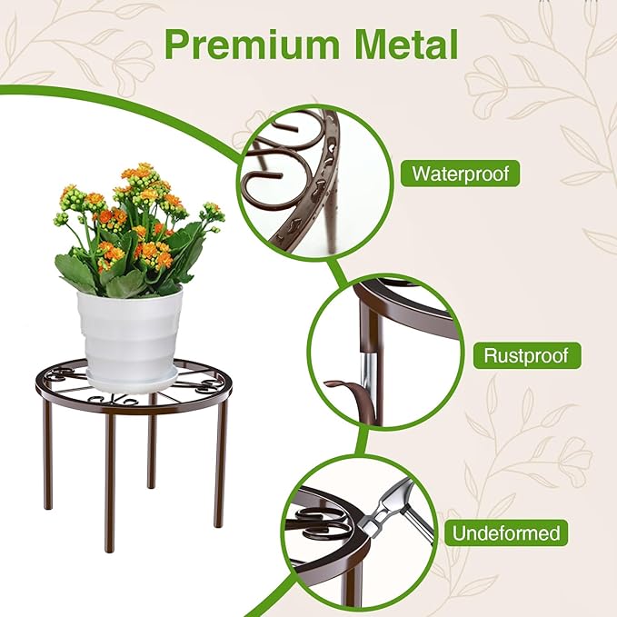 1 PCS Plant Stand,-Heavy Duty Metal Stand Decorates Plants, Anti-Rust Flower Pot Stand, Round Plant Rack for Room Indoor and Outdoor Courtyard,Gardens, Brown.