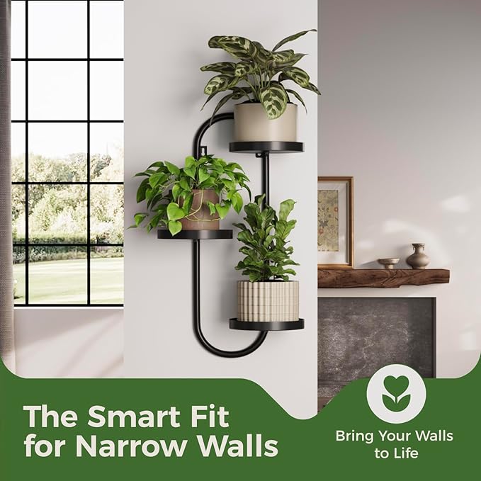 Wall Plant Holder 3 Tier Window Plant Shelves Metal Plant Wall Hanger for Indoor Plants Hanging Small Wall Shelf Living Room Balcony Black