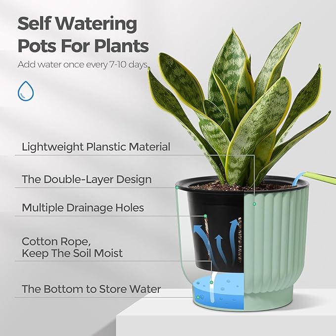 T4U 4 Inch Plant Pots Self Watering, 6 Pack African Violet Pots, Small Plant Pots for Plants, Small Indoor Plant Pot, Self Watering Planter for African Violet, Succulents (6 Pack 4" Pots, Green)