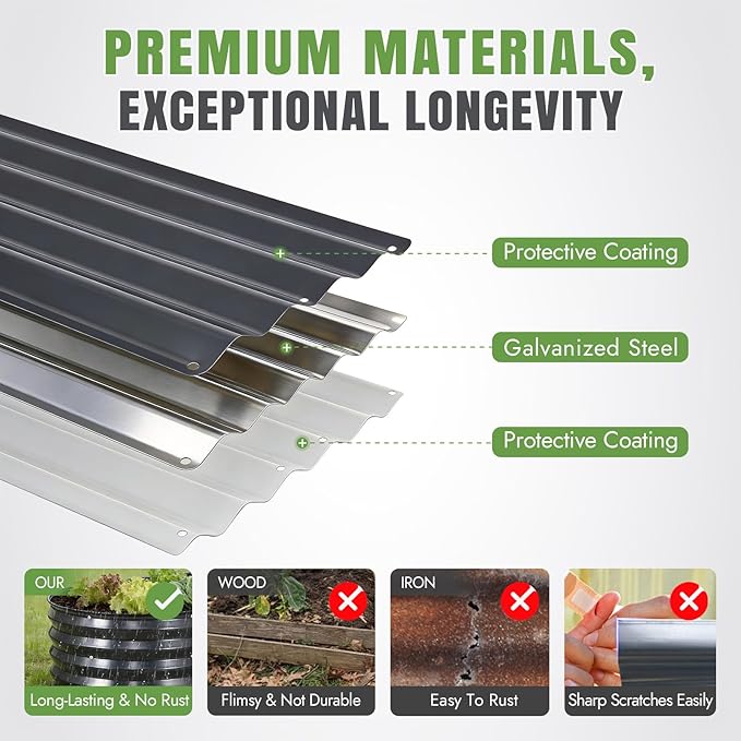 INNO STAGE 3Pcs Galvanized Raised Garden Bed Kit, Outdoor Metal Raised Garden Beds for Vegetables, Rust-Resistant & Easy Assembly, 4x2x1ft Oval Raised beds for Gardening, Flowers, Herbs (CoatedGrey)