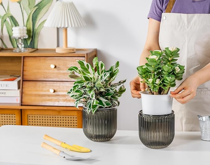 Melphoe Self Watering Pots for Indoor Plants Planter, 5.3 Inch 2 Pack Planters Self Watering Plant Pots for Flower, Houseplants, Succulent, African Violets and Cactus with Drainage