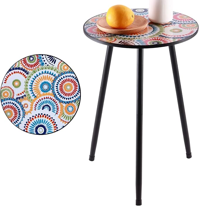 1 Pack Metal Outdoor Side Table Small Outside Round End Table for Patio Modern Accent Garden Corner Table for Small Spaces, Balcony, Porch, Weather-Resistant, Plant Stand Indoor