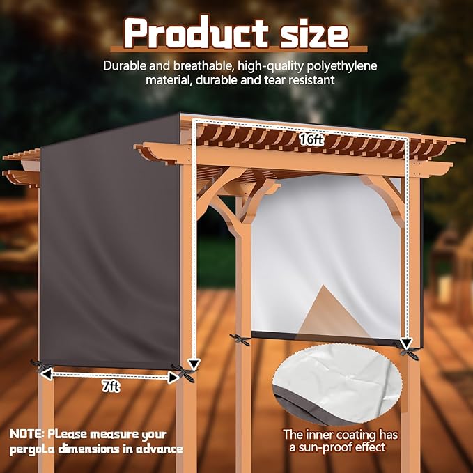 Universal Pergola Replacement Canopy Outdoor Canopy Shade Cover Waterproof Shade Top Cover for Outdoor Patio Porch Backyard(16 x 7 ft,Coffee)