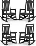 SERWALL HDPE Outdoor Rocking Chair Set of 4, Patio Rocking Chairs, All-Weather Porch Rockers for Adults, Black