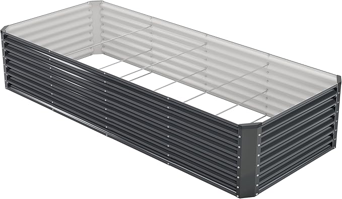 8x2x2FT Galvanized Raised Garden Bed,Galvanized Planter Boxes Outdoor, Large Metal Raised Garden Beds for Vegetables-Grey
