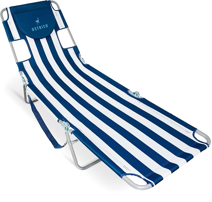 Ostrich Chaise Lounge Blue and White Striped