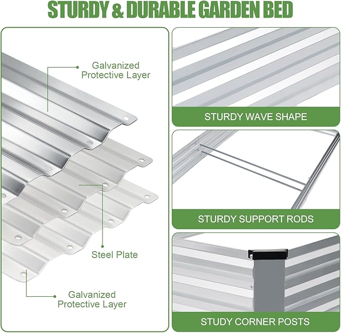 Galvanized Raised Garden Bed Outdoor | Metal Raised Garden Bed for Gardening 2Pack | Large Planter Box for Vegetables Flowers Fruits | Easy Assembly & Safety Design Flower Beds 8x4x1ft Silver
