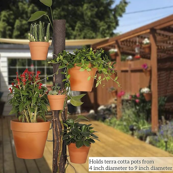 Terracotta Pot Hangers for 4-9in Clay Pots, Anti-Rust Iron Wall Plant Hangers Indoor/Outdoor, 4 Pack