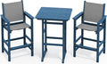 SERWALL 3 Pieces Textilene Adirondack Bar Set, Tall Adirondack Bar Height Chairs with Bar Table, Sling Balcony Adirondack Chairs, Weather Resistance Resin Outdoor Bar Height Stools, Blue