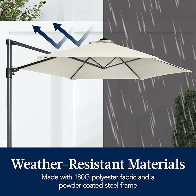 Best Choice Products 10ft Offset Cantilever Hanging Market Patio Umbrella, Smooth 360° Rotation, 8 Sturdy Ribs, Easy Adjustment - Ivory