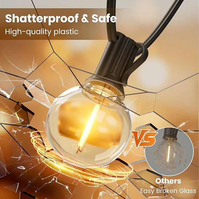 RTTY Dense-Glow 100FT All-Purpose Outdoor String Lights with 50 G40 Bulbs - Versatile for Patio & Deck Lighting, Backyard Gatherings, Poolside Evenings, and Intimate Wedding Decor