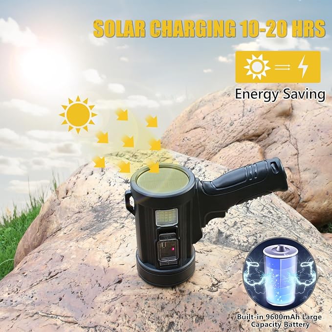 Spotlight 100000 Lumens, 6 Modes Led Rechargeable Spotlight Flashlight As Seen on TV with Tripod, Color Filters, Super Bright Solar Spot Lights Outdoor Handheld for Hunting, Boating, Camping