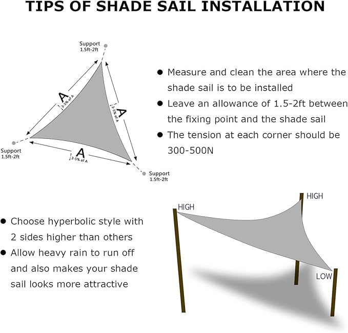 KANAGAWA Sun Shade Sail 12'x12'x17' Gray Triangle UV Block Canopy Awning Shelter Fabric Cloth Screen for Outdoor Patio Garden Backyard