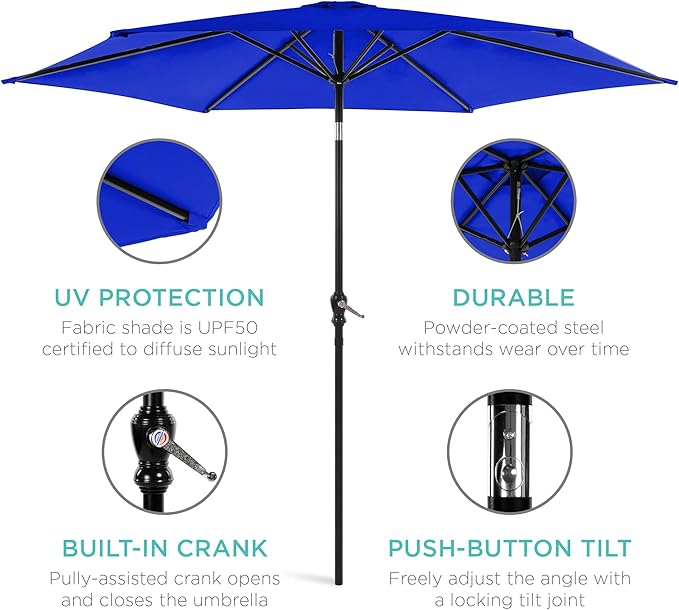 Best Choice Products 10ft Outdoor Table Compatible Steel Polyester Market Patio Umbrella w/Crank and Easy Push Button Tilt