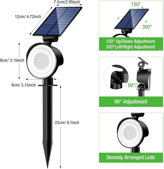 nipify 8 Pack Solar Spot Lights Outdoor Waterproof, Solar Spotlight Light for Outside Yard Landscape Lighting Pathway Lights Wall Auto On/Off, RGB