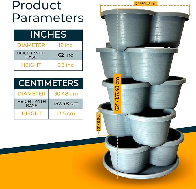 SunVara Strawberry Planter Vertical Gardening Stackable Planter Strawberry Tower 5 Tier Herb Outdoor Indoor 2 Pack