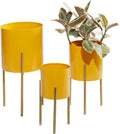 Deco 79 Metal Indoor Outdoor Planter Large Planter Pot with Removable Stand, Set of 3 Planters 12", 14", 18"H, Yellow