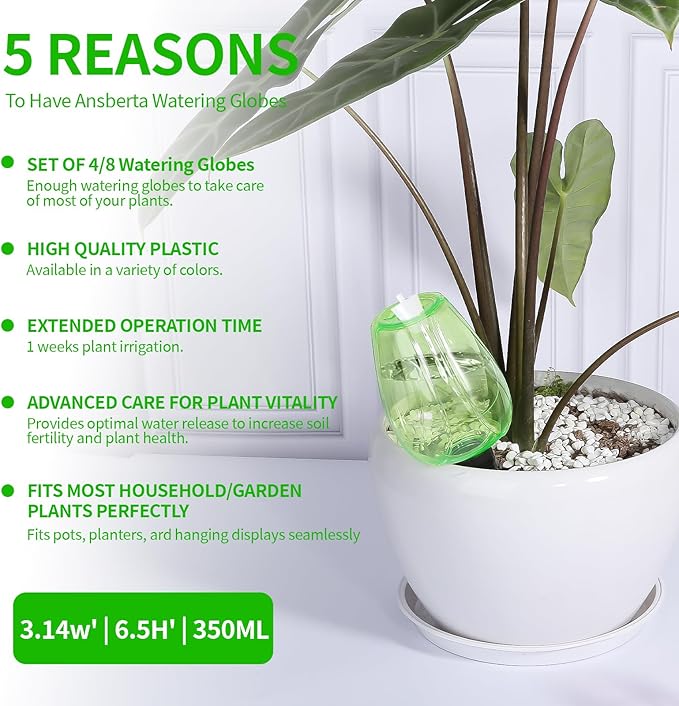 8 Pcs Plant Watering Globes Self Watering Planter Insert Plants Top Fill Water Device Plastic Water Bulbs Slow Release Terracotta for Plants, Green