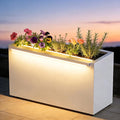 GSK 30" L White LED Metal Planter with Light Outdoor Illuminate Magnetic 3000K Lighting Strips Rectangular Flower Box Rectangle Trough Drainage Holes Indoor Patio Balcony Garden