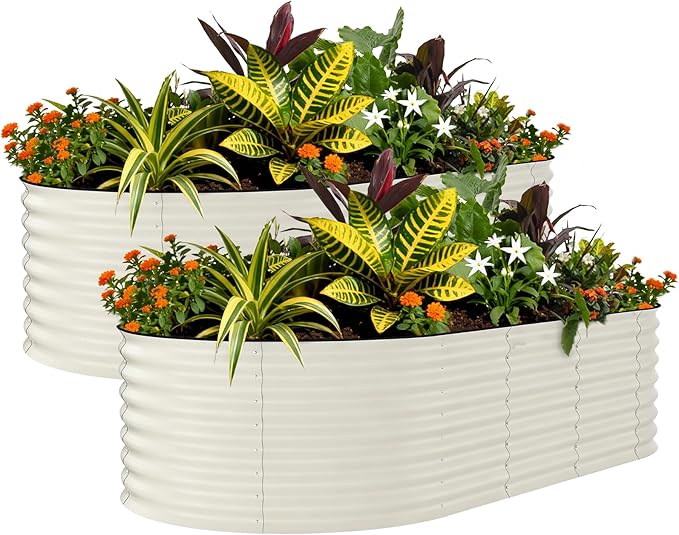 Garvee 2 Pack Galvanized Raised Garden Beds - 8x4x2ft Planter Box for Vegetables, Flowers, Rust-Resistant Garden Box, Easy Assembly Raised Beds, Durable Planters for Outdoor Plants, Beige