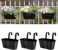 Metal Railing Planters for Outdoor Plants - 3 Pcs Balcony Hanging Flower Pots with Detachable Hooks & Drain Holes, Windowsill Oval Hanging Bucket Pots Fence Planters for Garden Home Decor, Black